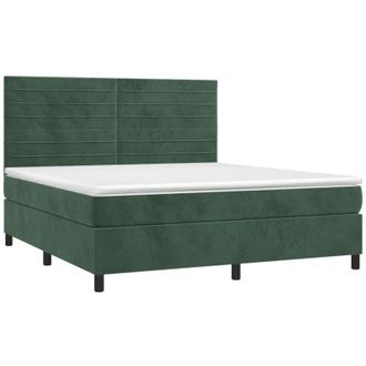 vidaXL Vidaxl - Cama Box Spring Colch&oacute;n Y Led Terciopelo Verde Oscuro 180x200cm