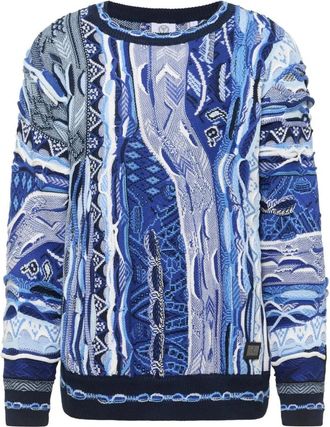 Carlo Colucci Jacquard Ronde Hals Trui - Heren - Ronde hals truien - Blauw - XS - Katoen - Truien & Vesten