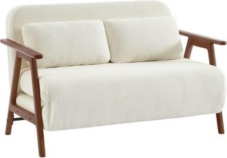 Sweeek Sof&aacute; cama convertible en borreguito y madera te&ntilde;ido nogal, 2 plazas