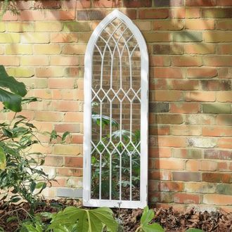 Melody Maison Arched White Distressed Chapel Fretwork Garden Mirror - 47cm X 142cm | Size: 47 cm X 142 cm