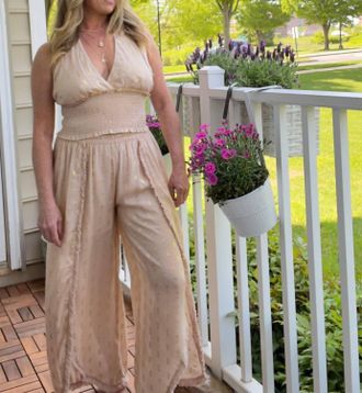Surf Gypsy Tan And Gold Lurex Halter Top In Light Tan