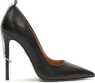 Kazar Zwarte stilettos met een ketting vastgemaakt aan de hak. Dit product valt klein uit. - Dames - Pumps - Zwart - 41 EU - Leer - Schoenen