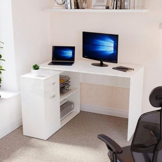 Home Discount Home Discount - Longton Computer Desk Adjustable 1 Drawer 1 Door pc Workstation Shelves Storage Home Office Table, White
