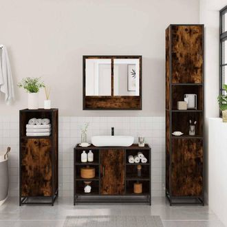 Berkfield Home Durable 4&not;Piece Bathroom Furniture Set&not;Smoked Oak Engineered Wood in Brown