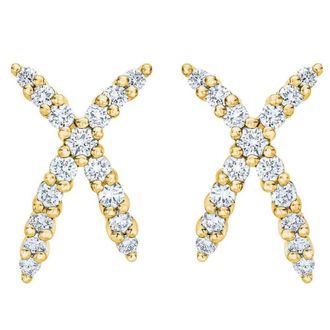 Pompeii3 1/2Ct T. W. Diamond Fashion Womens X Shape Lab Grown Earrings 10k Gold Studs