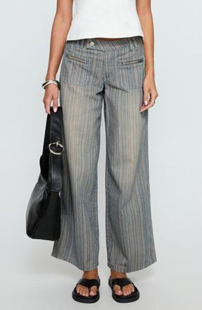 Princess Polly Lifetimes Mid Rise Wide Leg Jeans in Dark Blue Stripe at Nordstrom, Size 12