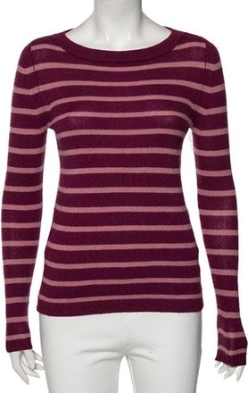 Max Mara Striped Purple Cashmere Round Neck Sweater
