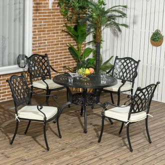 OUTSUNNY 4 Seater Outdoor Dining Set with Cushions Parasol Hole Cast Aluminium in Black