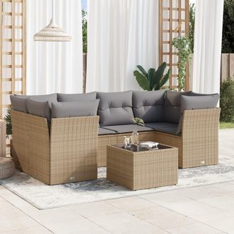 vidaXL Vidaxl - Set Sof&aacute;s De Jard&iacute;n 7 Piezas Y Cojines Rat&aacute;n Sint&eacute;tico Beige