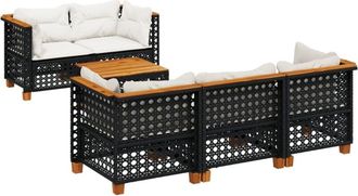 vidaXL Set De Sof&aacute;s De Jard&iacute;n 6 Piezas Y Cojines Rat&aacute;n Sint&eacute;tico Negro Vidaxl