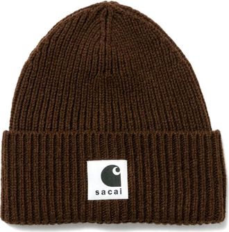Carhartt Work in Progress Sacai ribbed logo-patch hat - unisex - Polyester/Wool - One Size - Brown