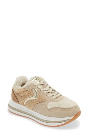Voile Blanche Melany Faux Shearling Sneaker in Beige at Nordstrom, Size 10Us