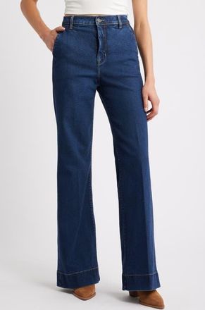 Hidden Jeans High Waist Flare Trouser Jeans in Dark Wash at Nordstrom, Size 28