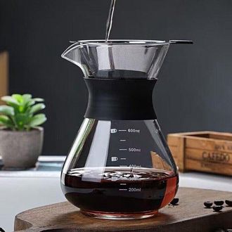 No Brand Cafetera De Vidrio Con Sistema De Vertido Manual, Sabor Sin Filtro Papel, Doble Filtro Acero Inoxidable, Vidrio Borosilicato Resistente Calor