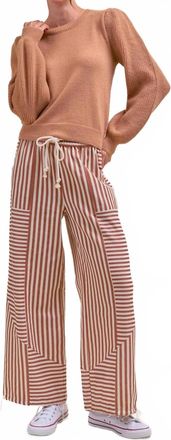 Merci Relaxed Fit Pecan Stripe Pants In Beige