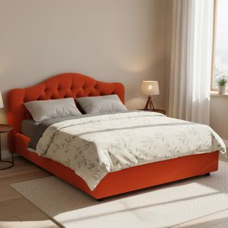 Dmora Cama Doble Alfer, Con Colch&oacute;n Incluido, Desenfundable Made In Italy, Con Almacenaje, Naranja