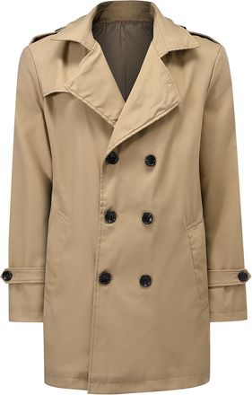 AlltheMen Mens Trench Coat Mid Length Double Breasted Overcoat Business Casual Jacket Solid Color Khaki XL