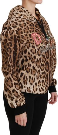 Dolce & Gabbana Brown Hooded Studded Ayers Leopard Womens Sweater