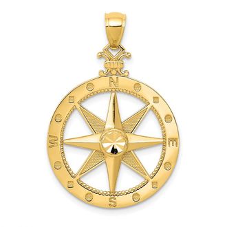 Diamond2Deal 14k Yellow Gold Diamond-Cut Polished and Satin Compass Pendant