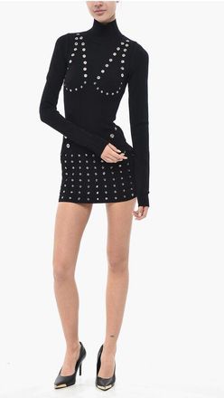 Off-white Stretch Knit Mini Dress EYELETS size 44