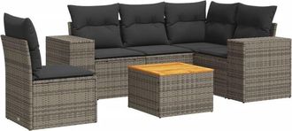 vidaXL Vidaxl - Set De Muebles De Jard&iacute;n 6 Pzas Y Cojines Rat&aacute;n Sint&eacute;tico Gris