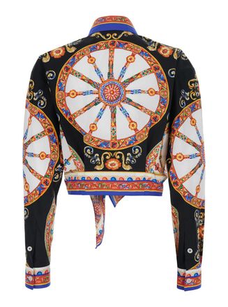 Dolce & Gabbana Womens Shirt With Carretto Print, Multicolour Cotton Poplin Blouses