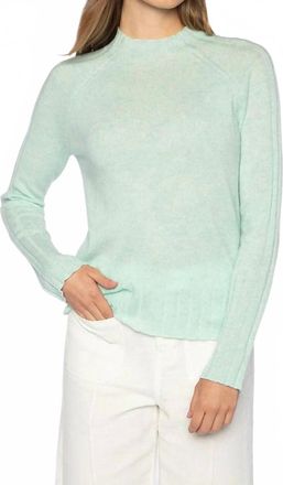 Kinross Cashmere Rib Trim Funnel Top In Seaglass