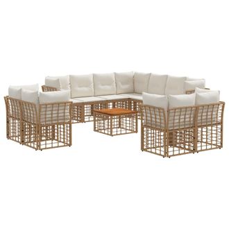 vidaXL Conjunto De Sof&aacute;s De Exterior 12 Pcs Natural Y Crema Poli&eacute;ster Vidaxl
