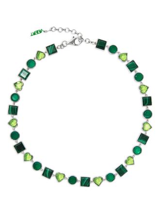 Veert geometric charm necklace - women - 18K White & Black Gold Vermeil/Onyx/Malachite/Peridot - One Size - Green
