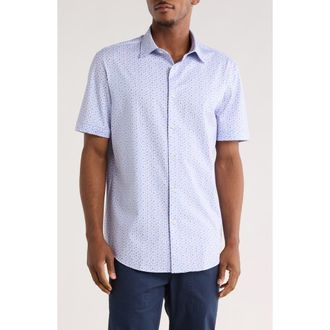 Bugatchi Short Sleeve Button-Up Shirt in Lavender at Nordstrom Rack, Size Xxx-Large