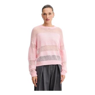 Patrizia Pepe Trui met transparante details - Dames - Ronde hals truien - Roze - L - Wol - Truien & Vesten