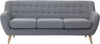 Beliani 3 Seater Sofa Light Grey Upholstered Tufted Back Thickly Padded Light Wood Legs Scandinavian Minimalistic Living Room MOTALA