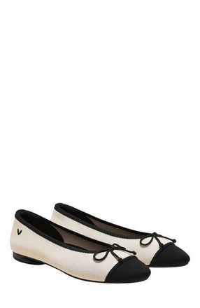 Vivaia Almond-Toe Bow Flats in Cream Ivory Black at Nordstrom, Size 8.5