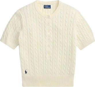 Polo Ralph Lauren Truien & Vesten, Dames, Wit, L, Katoen, Pullover met kabelpatroon en Henley-kraag