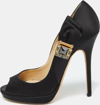 Jimmy Choo London Black Satin Bow Pumps