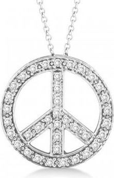 Allurez Lab Grown Diamond Peace Sign Pendant Necklace 14k White Gold (0.50ct)