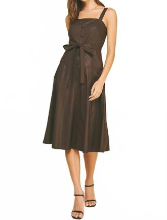 Pinch Design Faux Leather Button Detailed Midi Dress In Chocolate