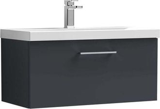 Nuie Nuie - Arno Wall Hung 1-Drawer Vanity Unit with Basin-3 800mm Wide - Satin Anthracite