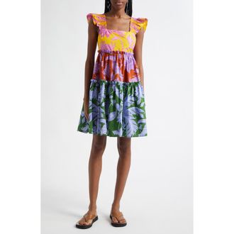 Farm Rio Tropical Swing Mixed Print Tiered Cotton Sundress in Yellow Multi at Nordstrom Rack, Size Medium