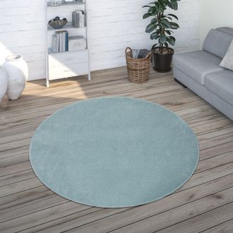 Paco Home Paco Home - Alfombra Sal&oacute;n Color Liso Discreta Moderna Pelo Corto Varios Colores Y Tama&ntilde;os Turquesa, &Oslash; 120 Cm Redon