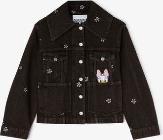 Ganni Brown Daisy Duck Denim Short Jacket - Size 34 Organic Cotton