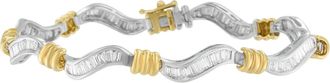 House of Brilliance Original Classics 10K Two-Tone Gold Baguette Cut Diamond Spiral Bracelet