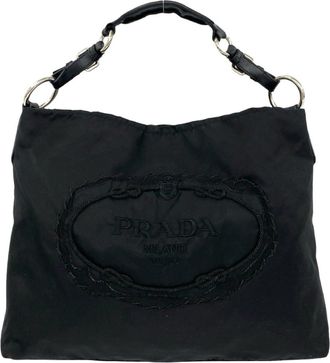 Prada Black Nylon Leather Boston Bag Shoulder Bag Tote Bag (Pre-Owned)