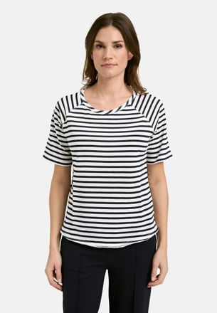 Smith & Soul T-Shirt SMITH & SOUL, Damen, Gr. L, marine print, Jersey, Obermaterial: 100% Baumwolle, gestreift, h&uuml;ftlang, tiefer Rundhals, Shirts T-Shirt, mit Rund