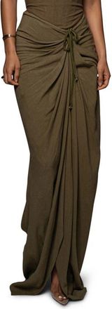 JLUXLABEL Noelia Linen Slit Skirt in Green at Nordstrom, Size X-Large