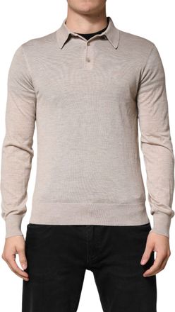 Dolce & Gabbana Beige Cashmere Collared PoloPullover Mens Sweater (Pre-Owned)