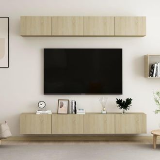 Berkfield Home TV Cabinets 4 pcs Sonoma Oak 100x30x30 cm Engineered Wood | Size: 100 x 30 x 30 cm