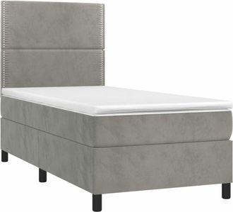 vidaXL Cama Box Spring Colch&oacute;n Y Led Terciopelo Gris Claro 100x200 Cm Vidaxl
