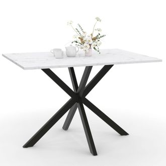 IDMarket Alaska Mesa De Comedor Para 4 Personas Con Efecto M&aacute;rmol Blanco Y Pata De Ara&ntilde;a De Metal 110 Cm
