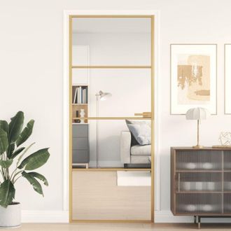 vidaXL Puerta De Interior Dorada Vidrio Templado Y Aluminio 83x201,5cm Vidaxl
